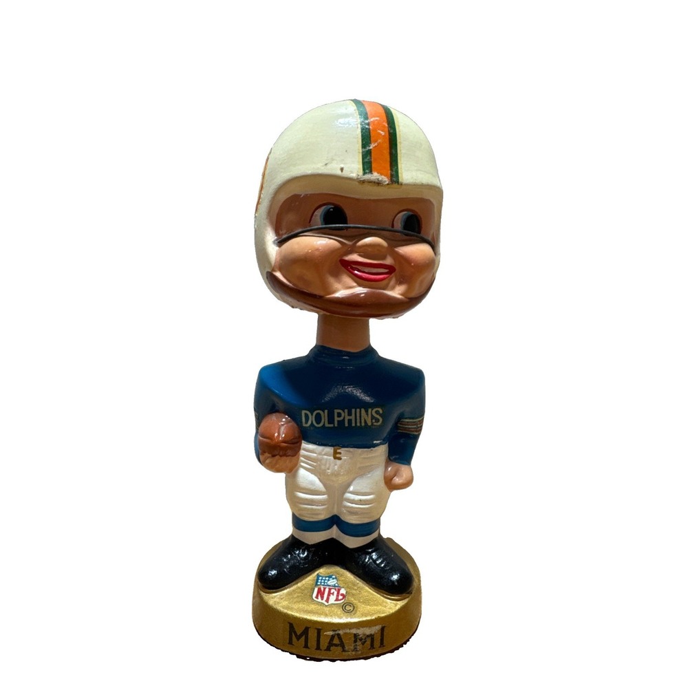 Vintage 1960s Bobble Head Nodder Miami Dolphins Round Gold Base Football NFL